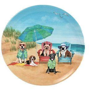Set of 4 Melamine Plates Dogs Day At The Beach New